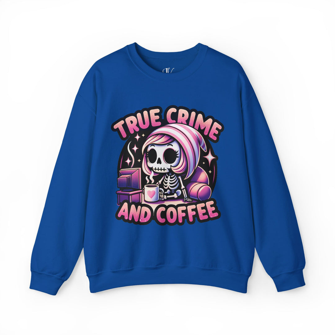 True Crime and Coffee: Skeleton Sweatshirt Sweatshirt Printify S Royal