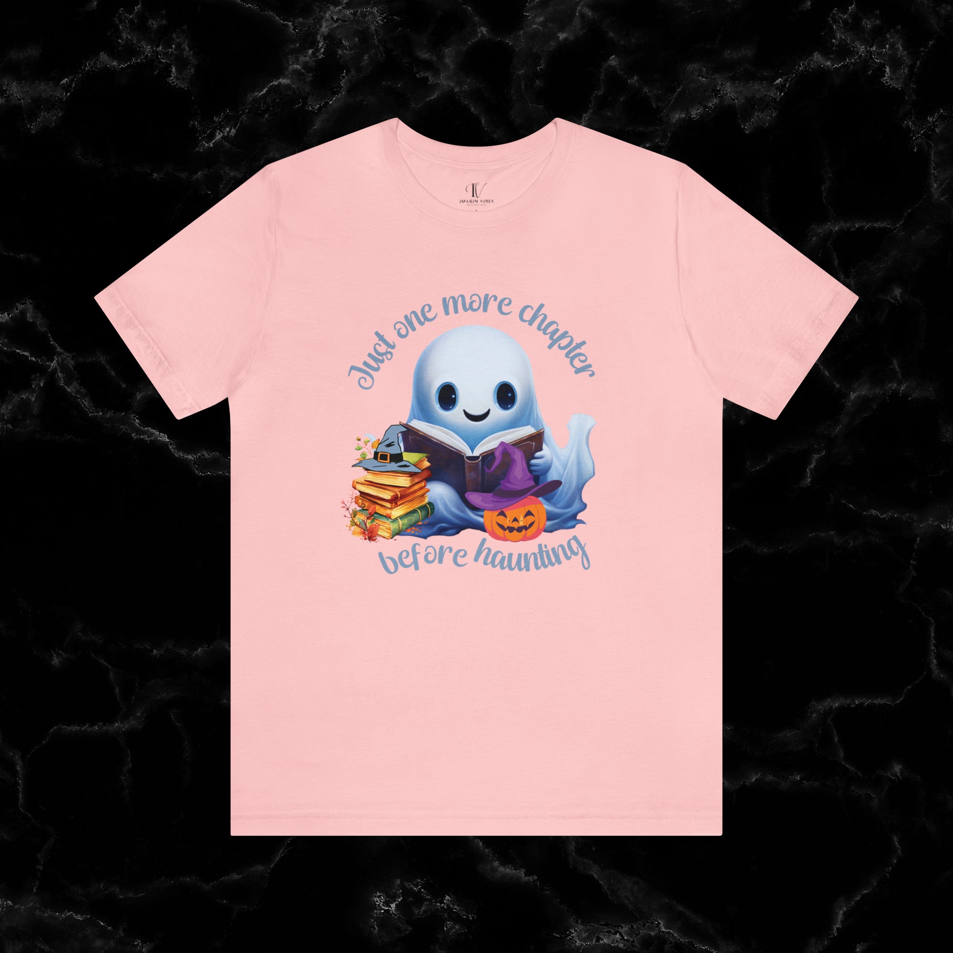 Just One More Chapter T-Shirt | Book Lover Halloween Tee - Librarian Shirt - Halloween Student Tee - Halloween Ghost Book Ghost Read Book T-Shirt Pink XS 