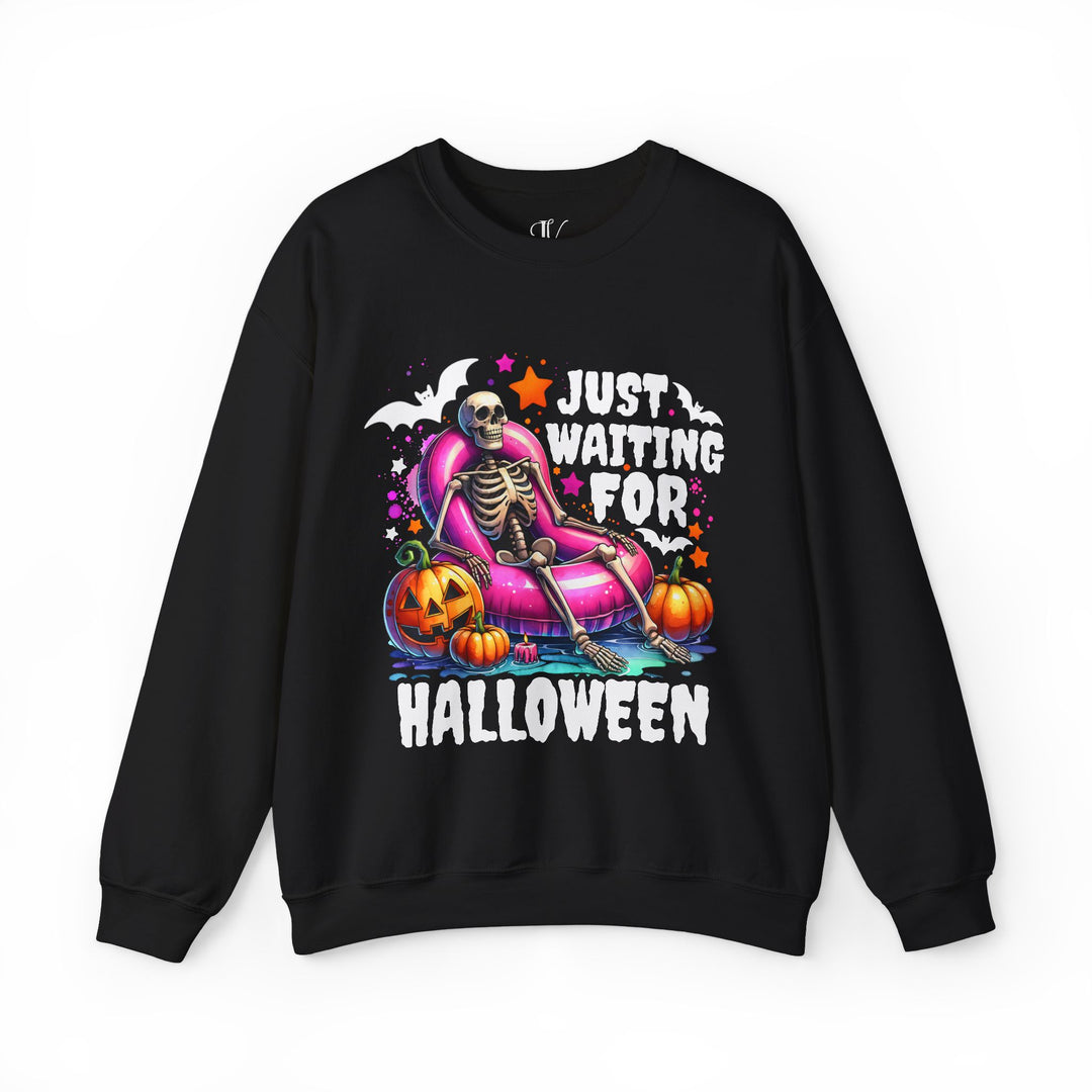 Just Waiting for Halloween: Skeleton Sweatshirt Sweatshirt Printify S Black