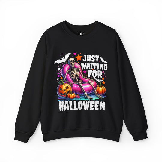 Just Waiting for Halloween: Skeleton Sweatshirt Sweatshirt Printify S Black