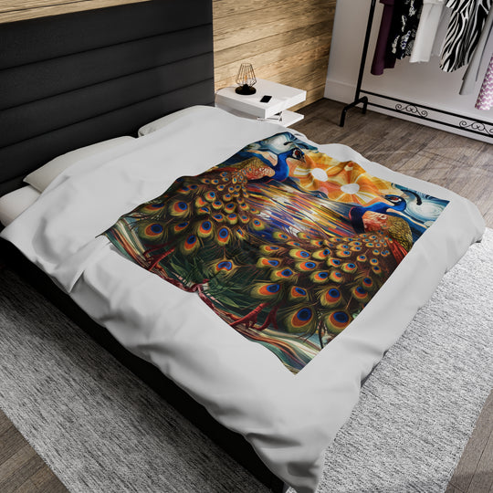 Velveteen Plush Blanket - Peacock Tapestry All Over Prints Printify