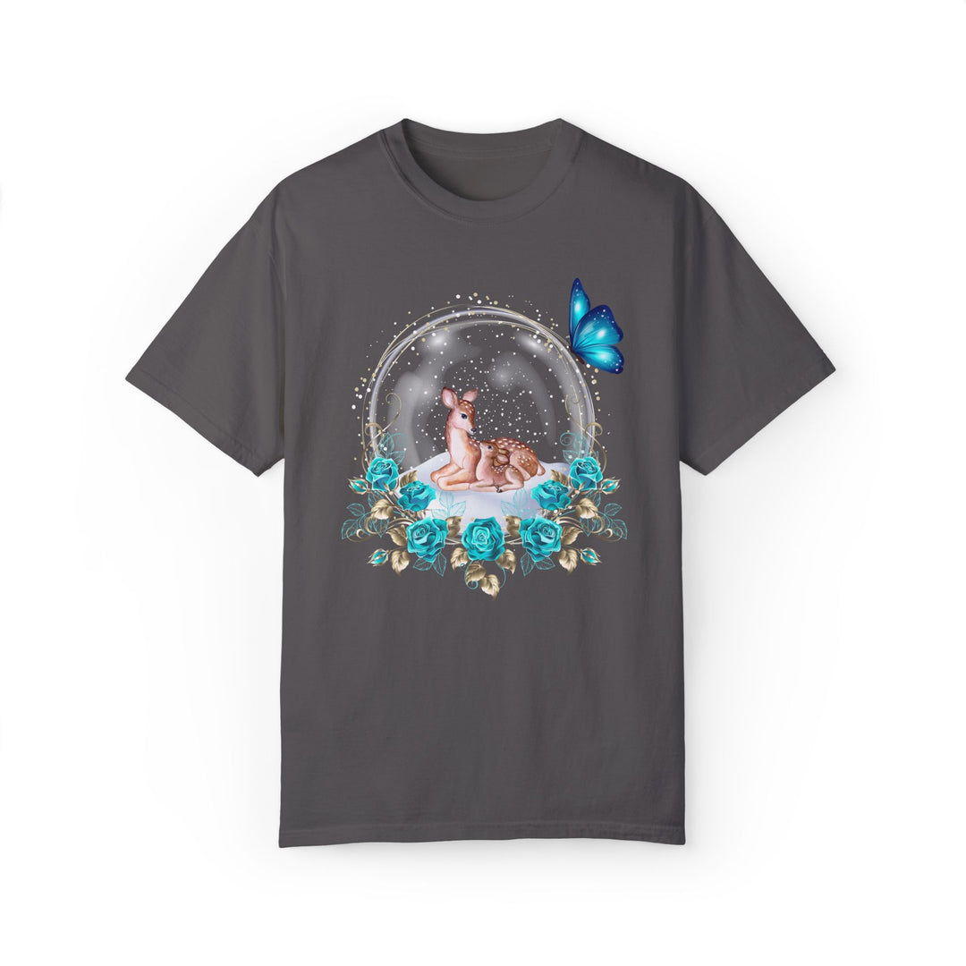 Cute Deer Snow Globe Winter T-shirt T-Shirt Printify Graphite S