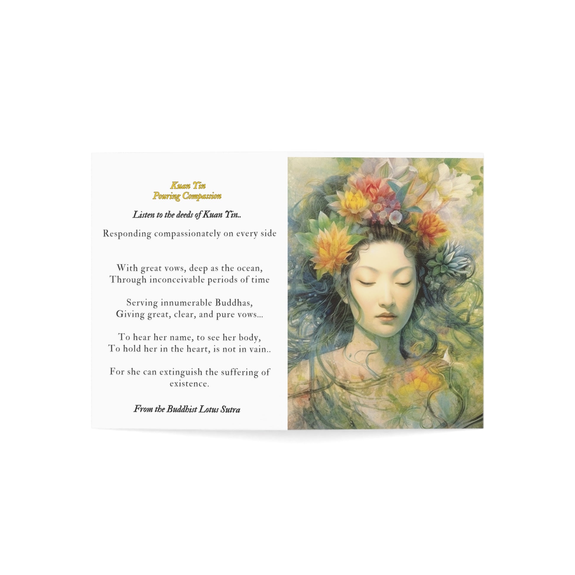Quan Yin Card - Mother of Compassion, Kuan Yin Gift Card, Blank Inside, Goddess of Compassion Spiritual Card Paper products 3.5" x 4.9" (Vertical) Coated (both sides) 1 pc