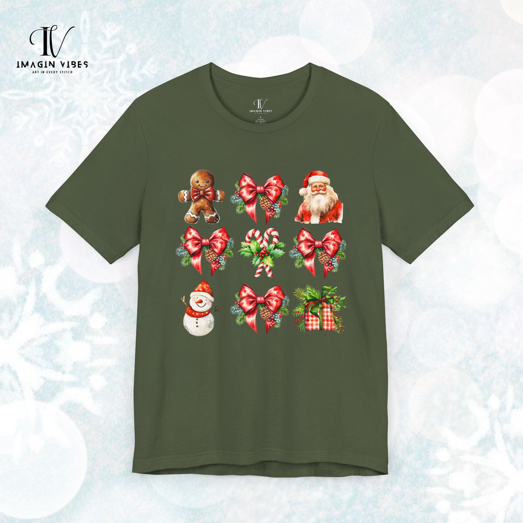 Christmas Unisex Tee Festive Santa Gingerbread Snowmen T-Shirt Printify Military Green XS