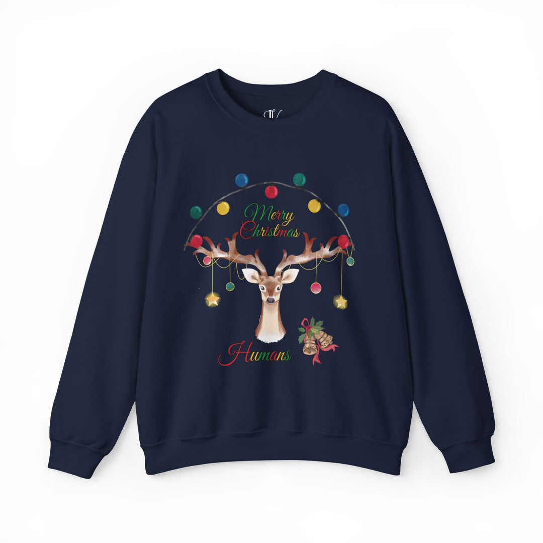 Merry Christmas Reindeer Sweatshirt Sweatshirt Printify S Navy