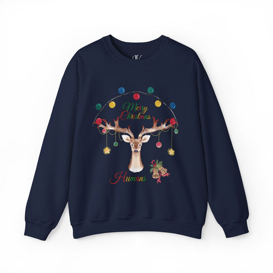 Merry Christmas Reindeer Sweatshirt Sweatshirt Printify S Navy