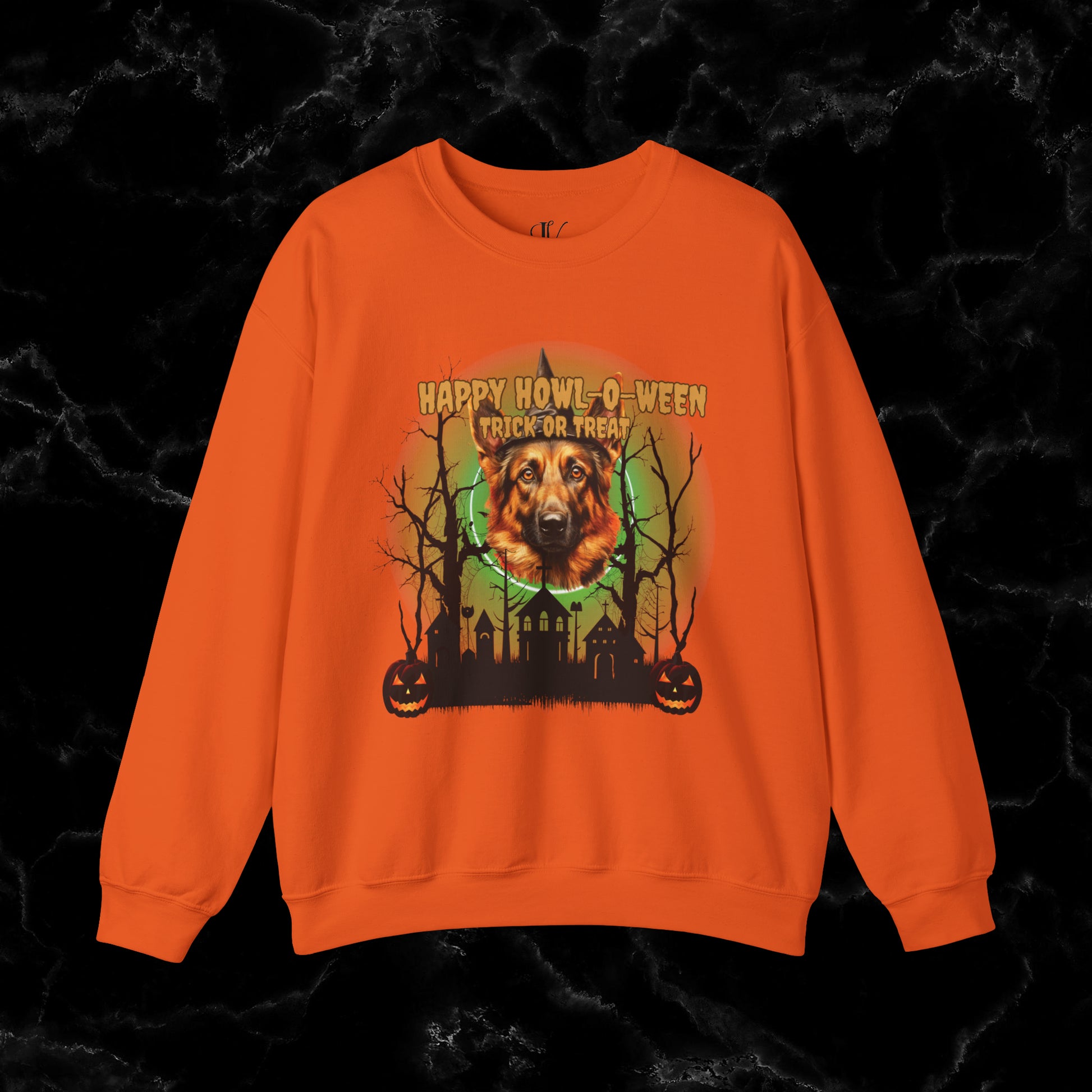 Spooky German Shepherd Shirt - Halloween Sweatshirt for German Shepherd Lovers, Ideal Gift for German Shepherd Dads and Enthusiasts Sweatshirt S Orange 
