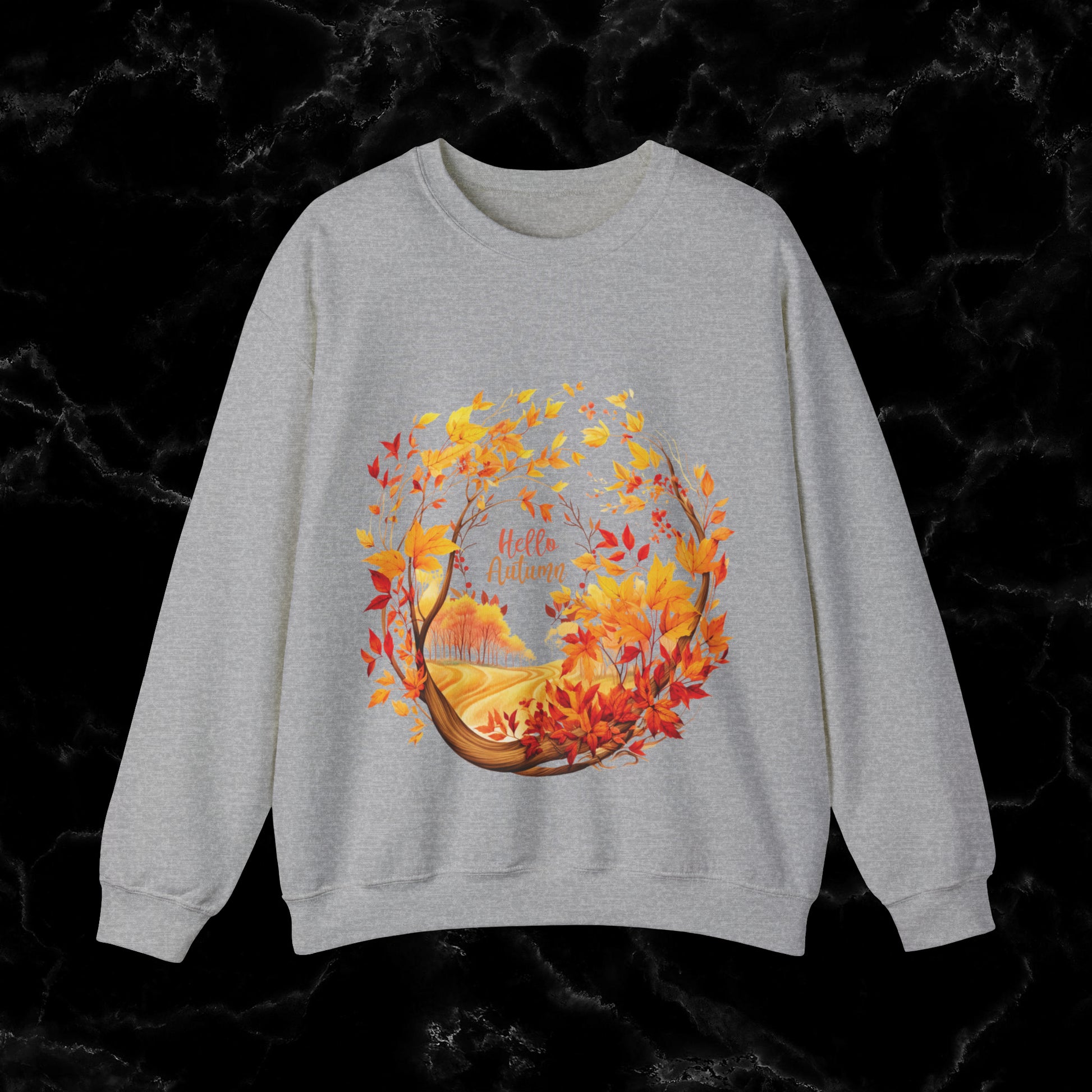 Hello Autumn Sweatshirt | Fall Design | Fall Seasonal Sweatshirt | Autumn Design Sweatshirt S Sport Grey 