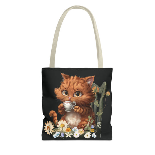 Purrfect Tea Party: Floral Cat Tote Bag Bags Printify 13" × 13'' Beige