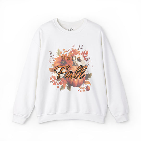 Hello Fall: Watercolor Pumpkin Sweatshirt Sweatshirt Printify L White