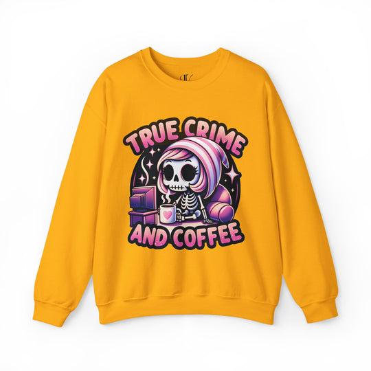 True Crime and Coffee: Skeleton Sweatshirt Sweatshirt Printify S Gold