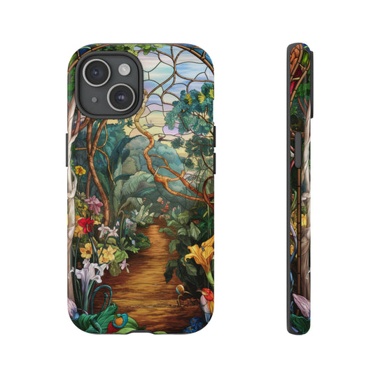 Phone Case - Stained Glass Garden Scene Phone Case Printify iPhone 15 Glossy