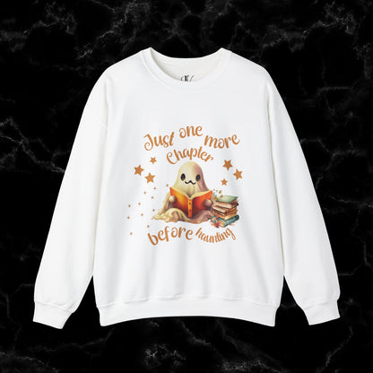 Just One More Chapter Sweatshirt | Book Lover Halloween Sweater - Librarian Sweatshirt - Halloween Student Sweater - Halloween Ghost Book Ghost Sweatshirt S White 