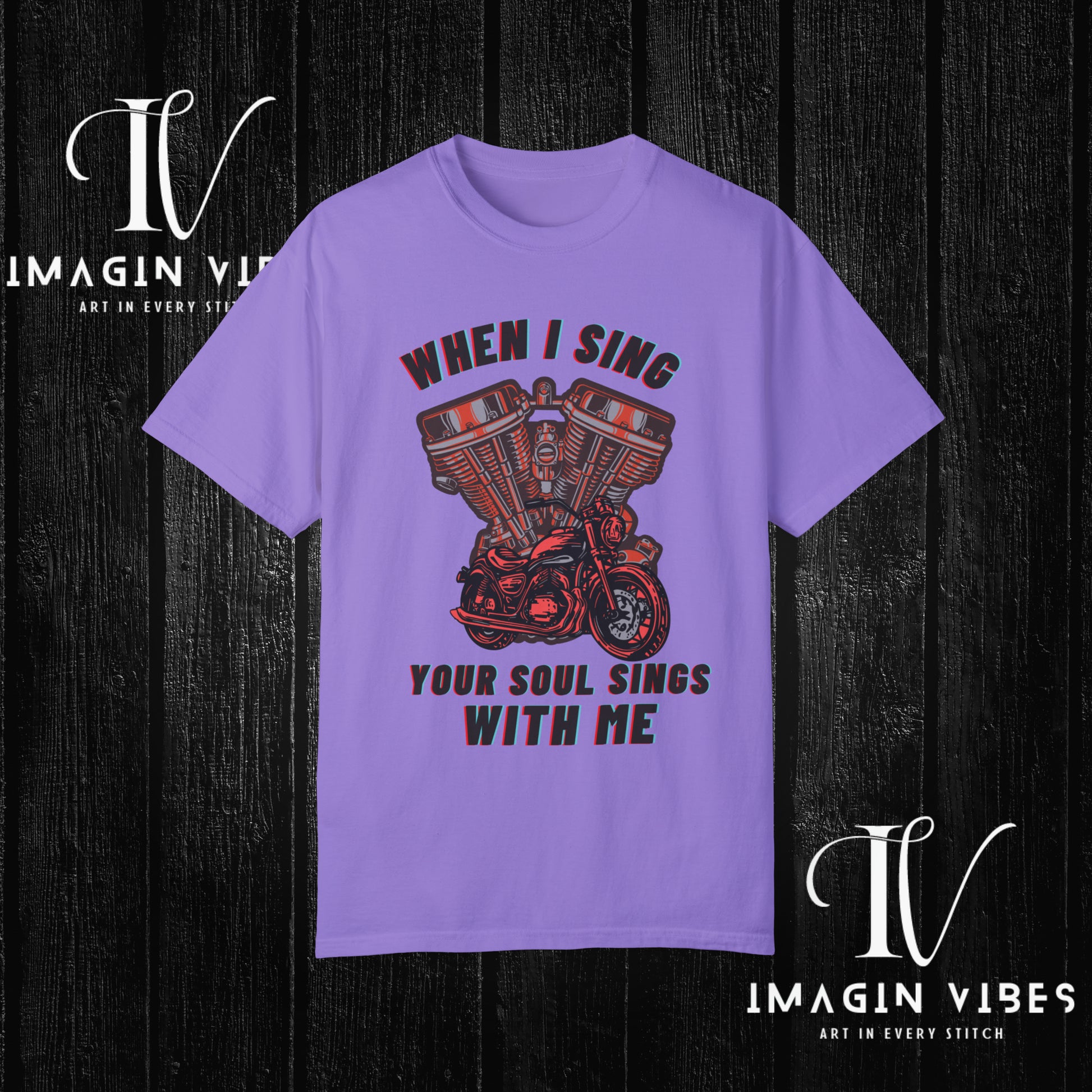 Motorcycle Unisex T-shirt - When I Sing, Your Soul Sings With Me - Motorcycle Riding Shirt, Biker Tee, Cool Biker Shirt USA T-Shirt Violet S 