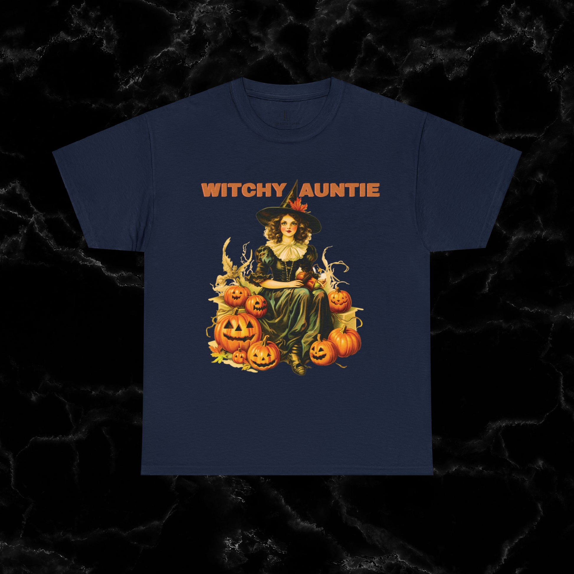 Witchy Auntie Cotton T-Shirt - Cool Aunt, Aunt Halloween, Perfect Gift for Aunts T-Shirt Navy S 