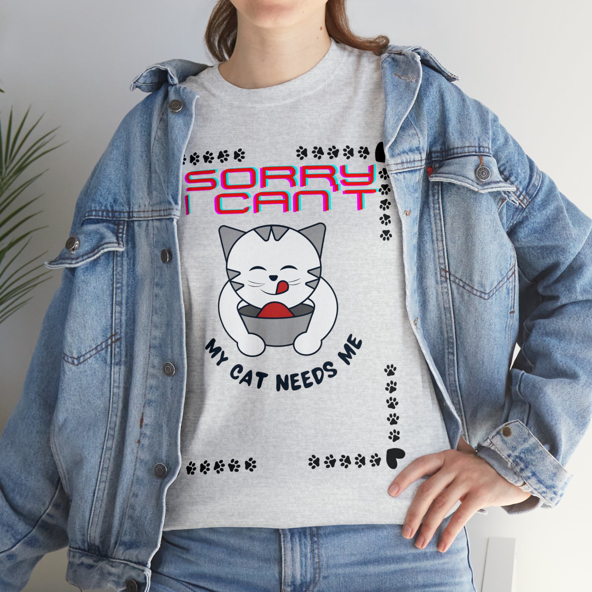 Sorry I Can't My Cat Needs Me T-Shirt | Cat Mom Shirt | Cat Lover Gift | Cat Mom Gift | Animal Lover Gift for Women T-Shirt Ash S 