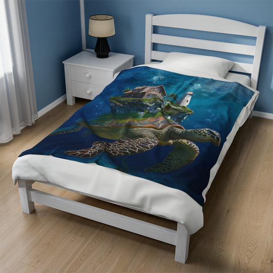 Plush Blanket - Turtle Carrying a World Fantasy All Over Prints Printify