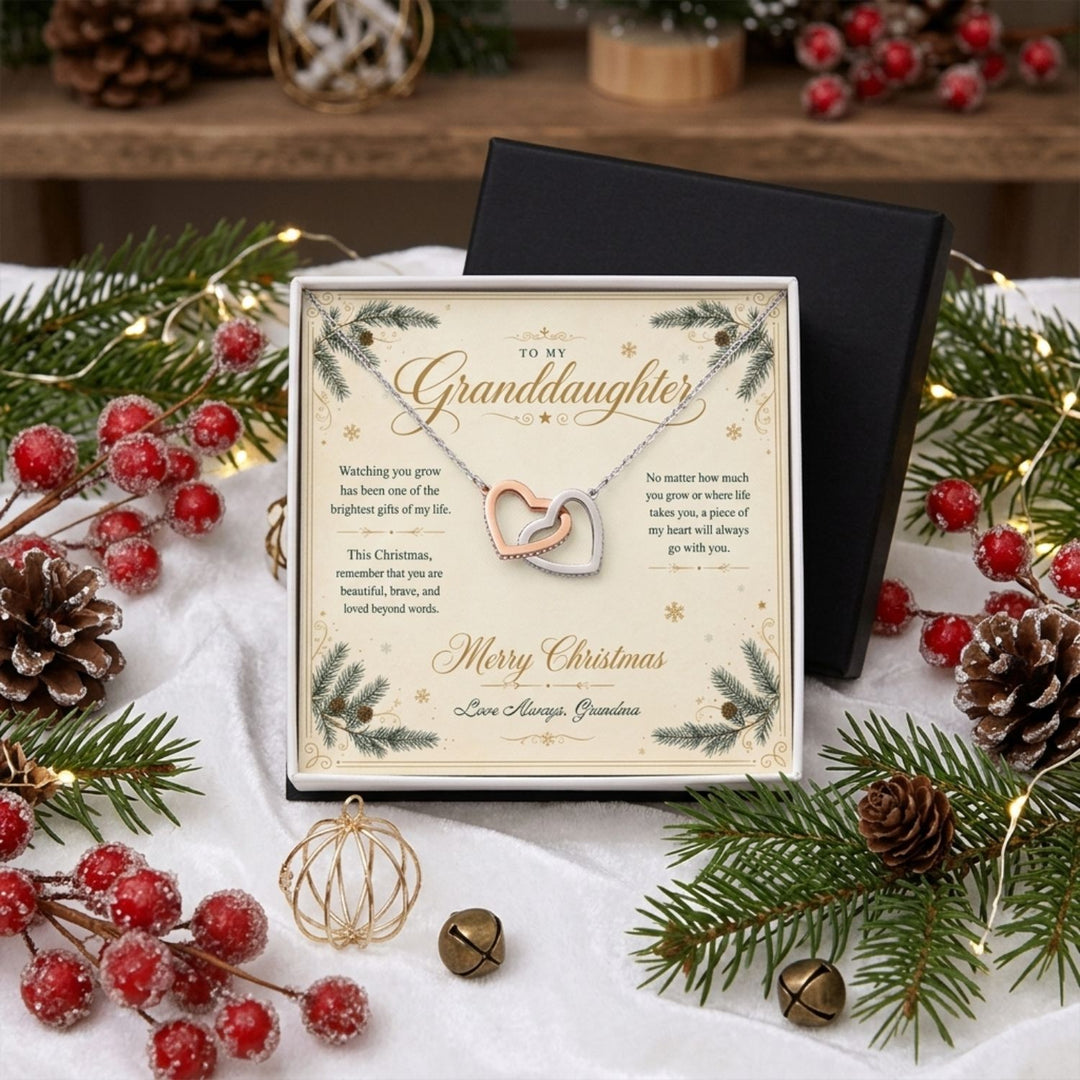 To My Granddaughter – Christmas Interlocking Hearts Necklace