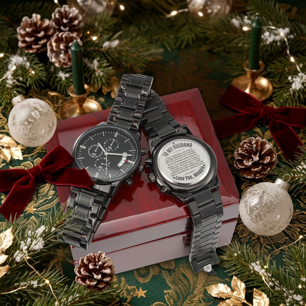 To My Husband – Personalized Christmas Engraved Black Watch