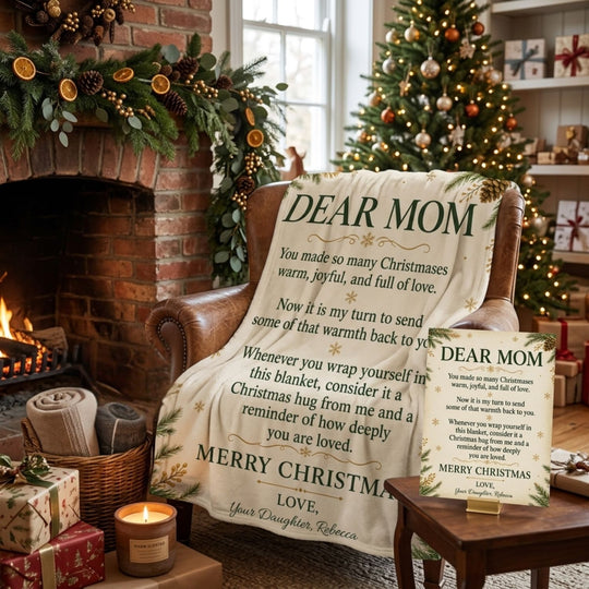 Dear Mom – Personalized Christmas Hug Fleece Blanket