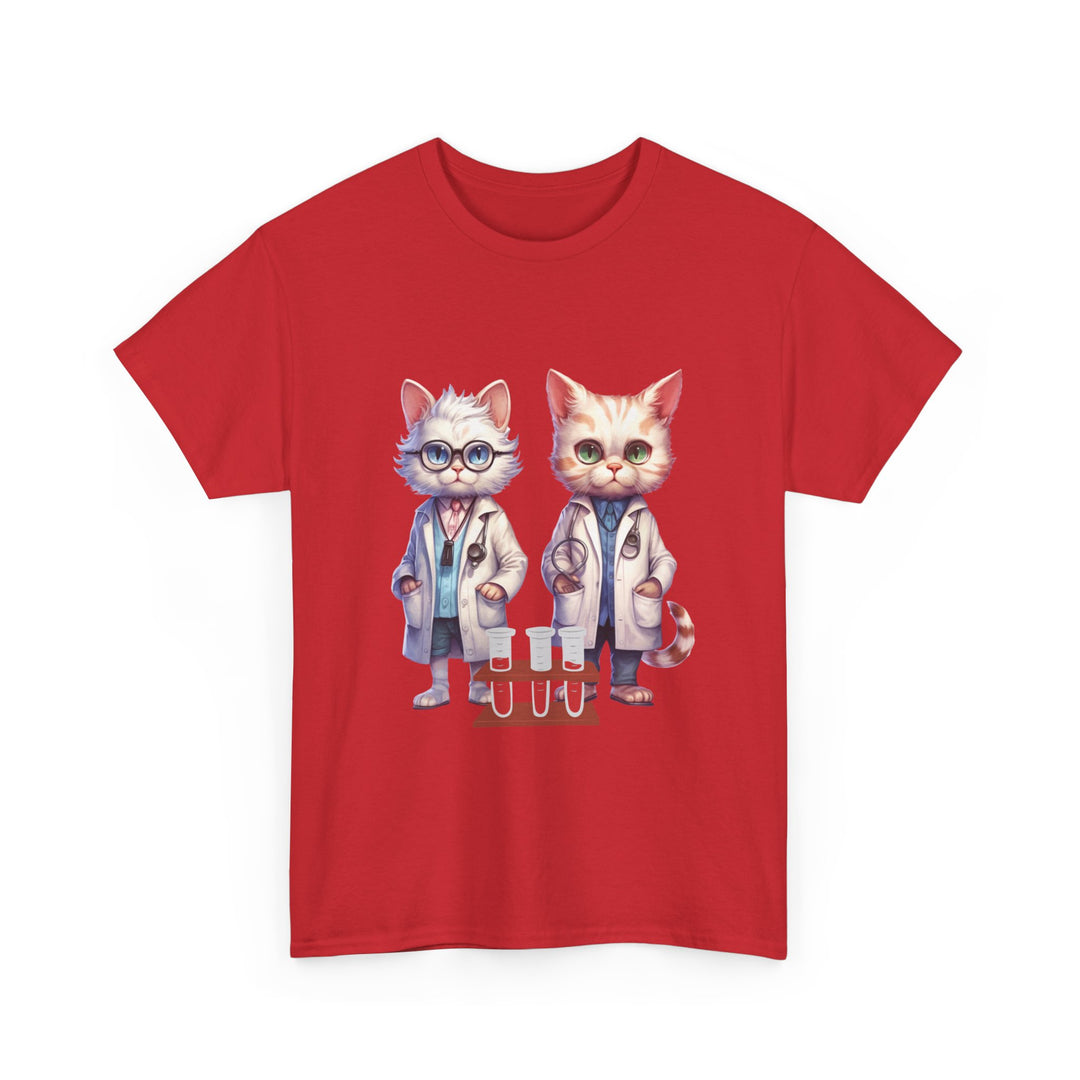 Cat Scientist Tee T-Shirt Printify Red S