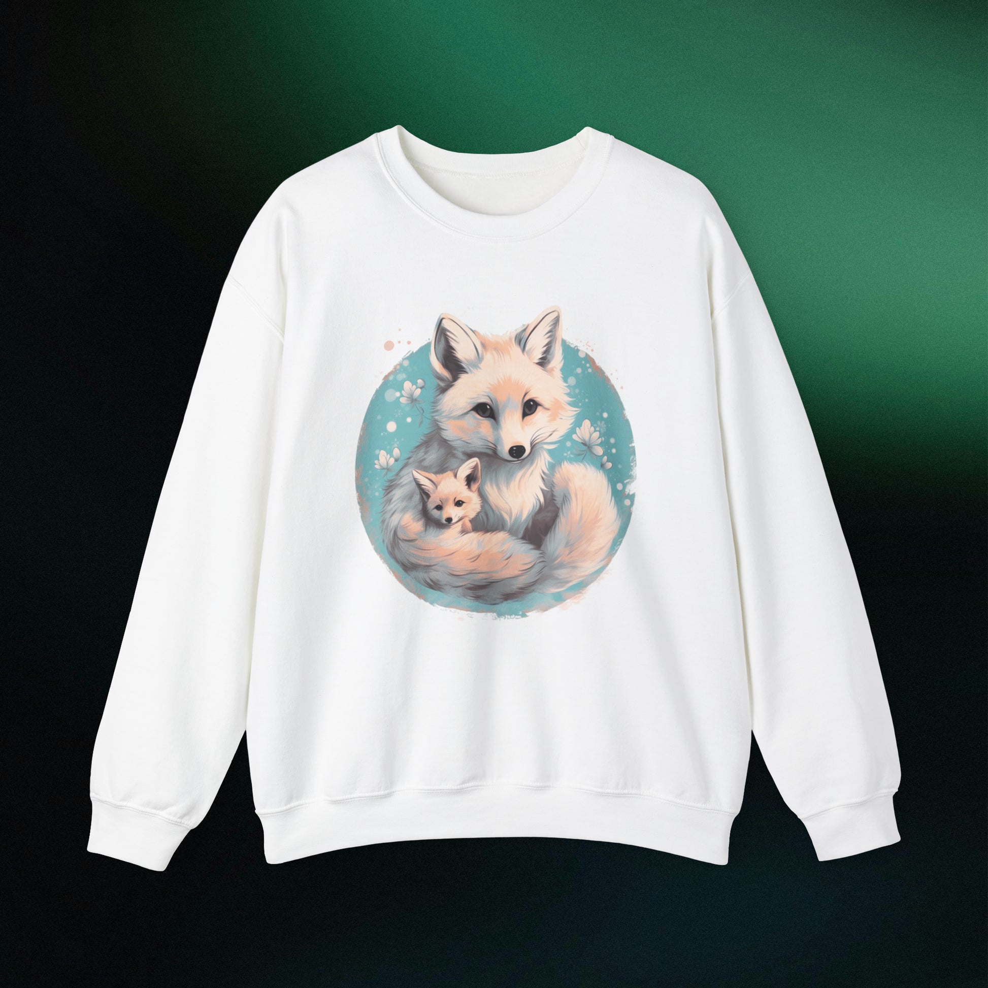 Vintage Forest Witch Aesthetic Sweatshirt - Cozy Fox Cottagecore Sweater with Mommy and Baby Fox Design Sweatshirt S White 