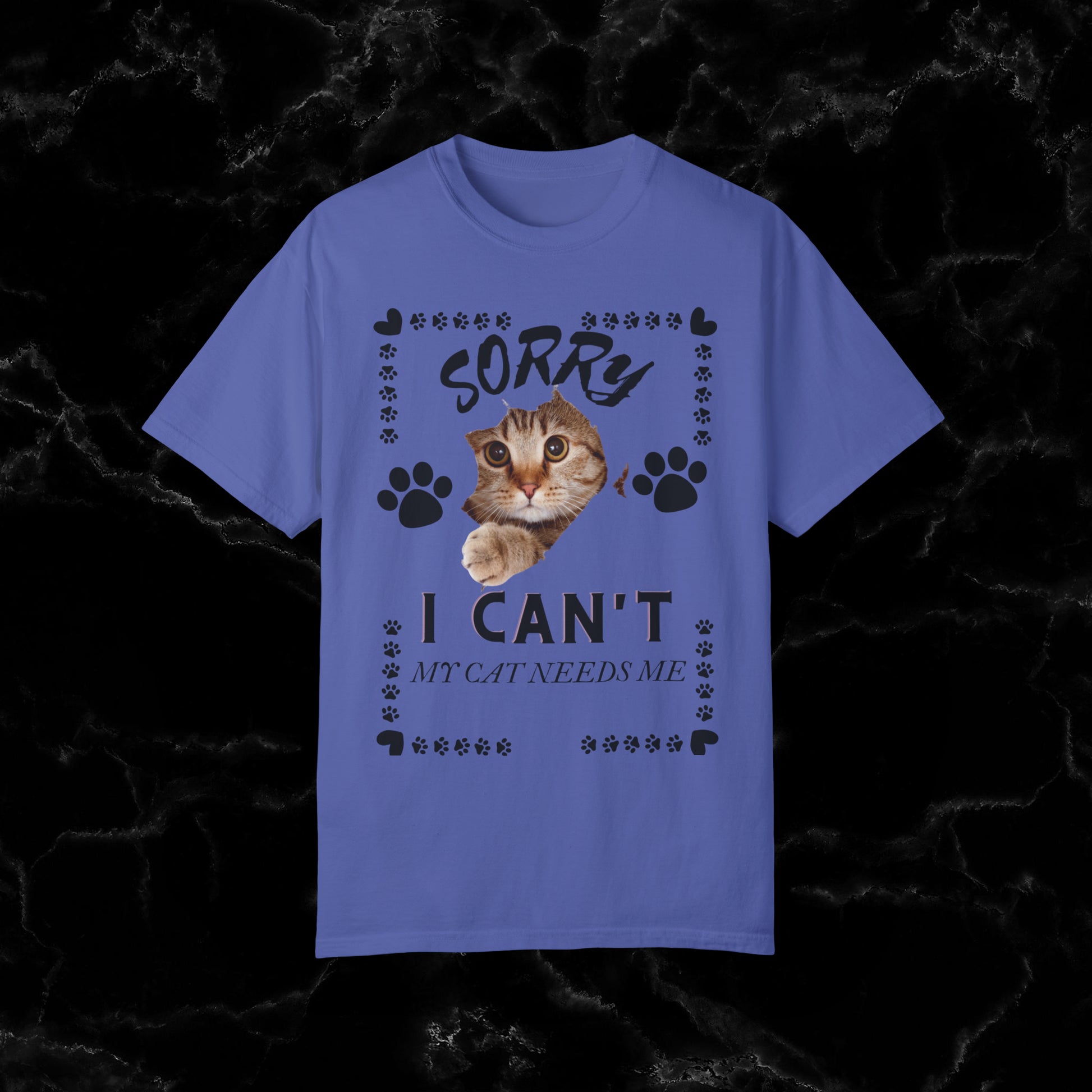Sorry I Can't, My Cat Needs Me T-Shirt - Perfect Gift for Cat Moms and Animal Lovers T-Shirt Periwinkle S 