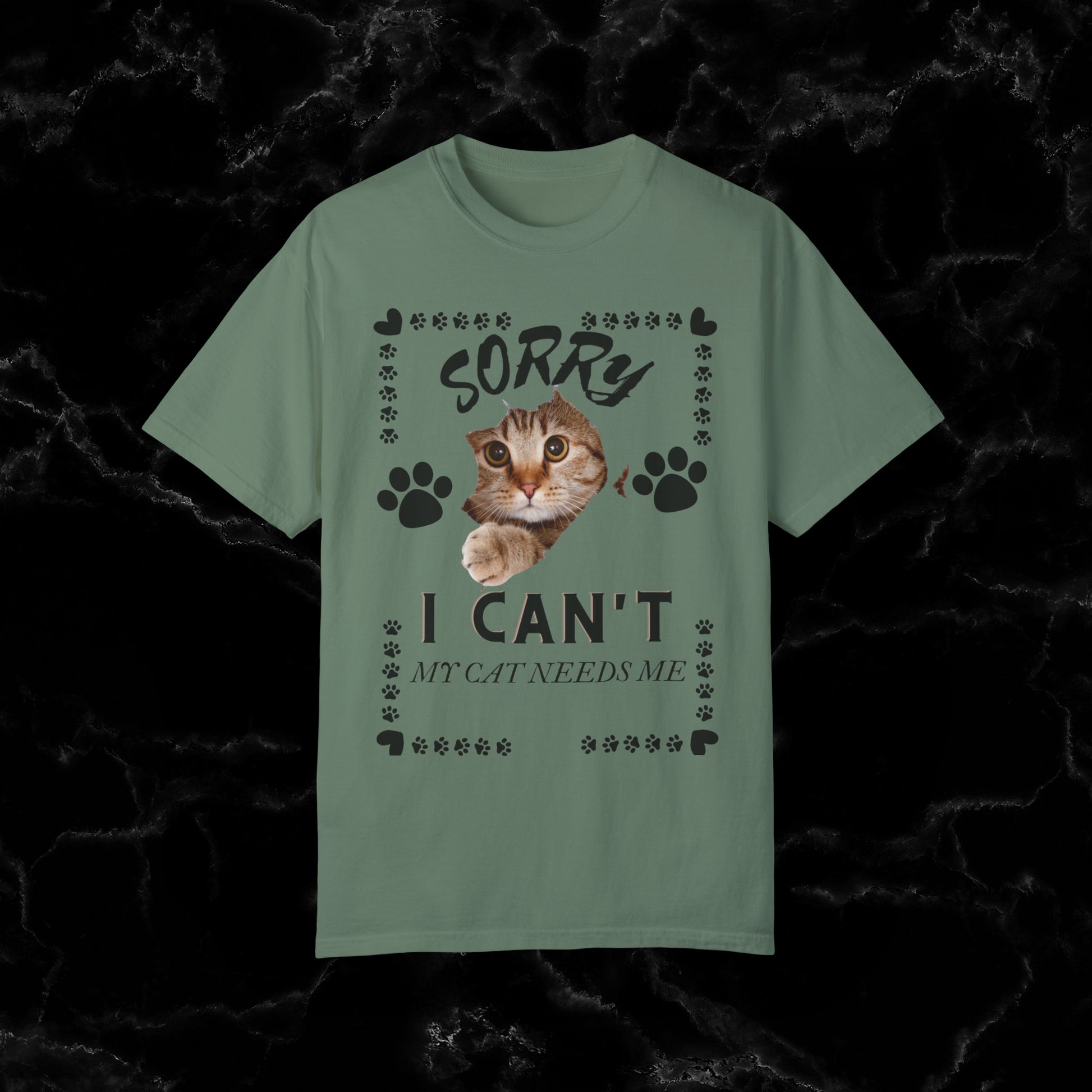 Sorry I Can't, My Cat Needs Me T-Shirt - Perfect Gift for Cat Moms and Animal Lovers T-Shirt Light Green S 