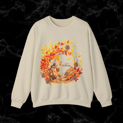 Hello Autumn Sweatshirt | Fall Design - Fall Seasonal Sweatshirt - Autumn Design Sweatshirt S Sand 