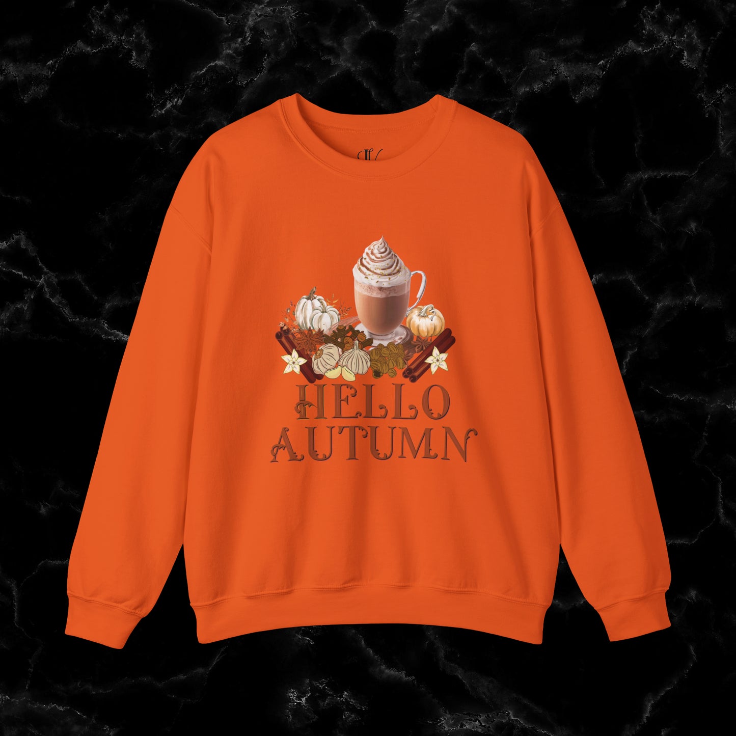 Hello Autumn Jumper | Pumpkin Spice Latte Leaves Sweatshirt - Fall Fashion Sweatshirt S Orange 