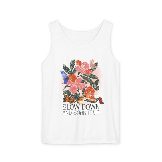 Floral Tank Top - Slow Down and Soak It Up Tank Top Printify White XS