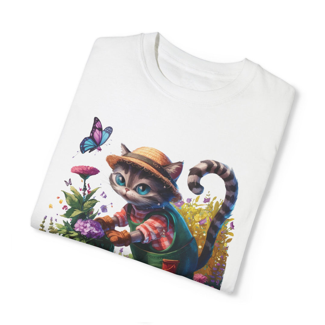 Cat Gardener T-Shirt - Cartoon Cat Lover Nature Inspired Tee T-Shirt Printify