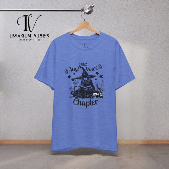 "Just One More Chapter" Witch Tee: Spooky & Bookish Halloween Shirt T-Shirt Heather Columbia Blue XS 