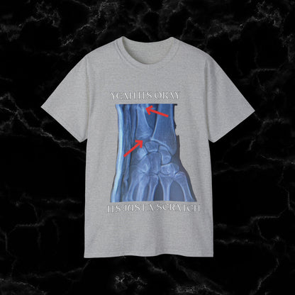 Resilient Hand X-Ray Art - Dan Hooker Australia 'Yeah Its Okay Its Just A Scratch" T-shirt T-Shirt Sport Grey S 