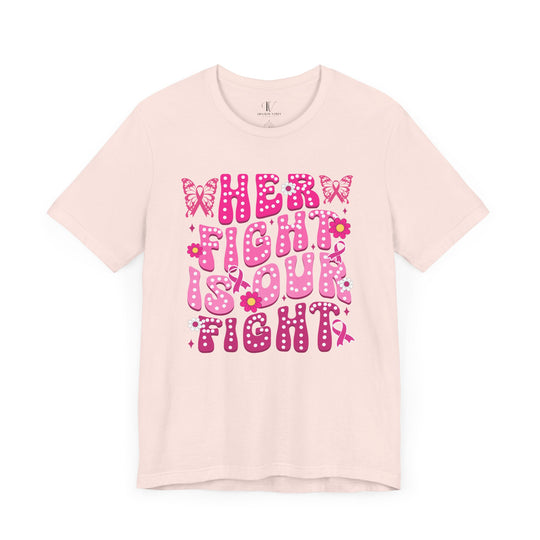 Her Fight Is Our Fight Butterflies Breast Cancer T-Shirt T-Shirt Printify Soft Pink XS