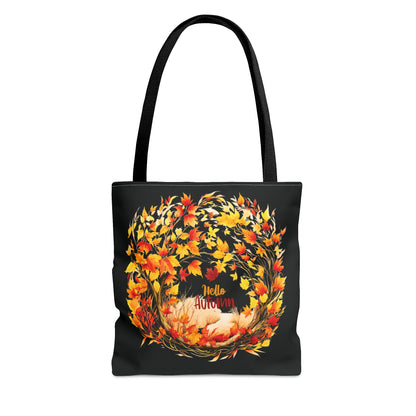 Hello Autumn Tote Bag - Fall Leaves Canvas Shopping Bag - Seasonal Fashion Accessory Bags Small  
