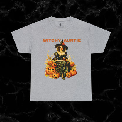 Witchy Auntie Cotton T-Shirt - Cool Aunt, Aunt Halloween, Perfect Gift for Aunts T-Shirt Sport Grey S 