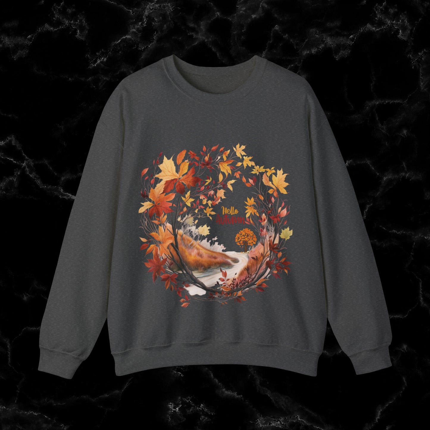 Hello Autumn Sweatshirt | Fall Design | Fall Seasonal Sweatshirt | Autumn Lover Sweatshirt S Dark Heather 