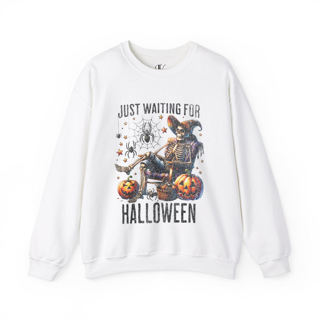 Halloween Crewneck Sweatshirt with Relaxing Skeleton