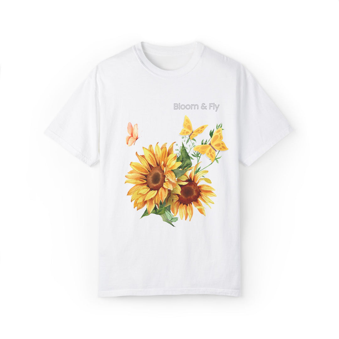 Sunflower T-shirt - Bloom & Fly Nature-Inspired Tee T-Shirt Printify White S