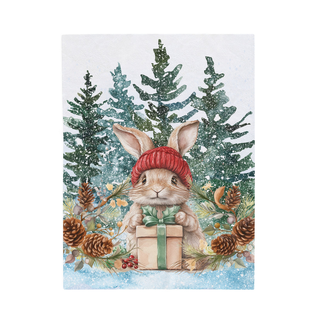 Velveteen Plush Blanket Winter Bunny with Gift All Over Prints Printify 30" × 40"