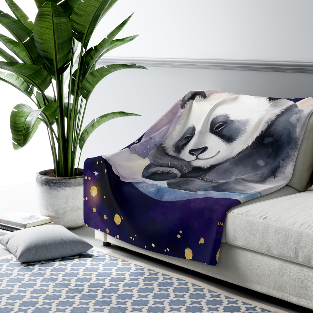 Sherpa Fleece Blanket - Dreamy Panda on Moon