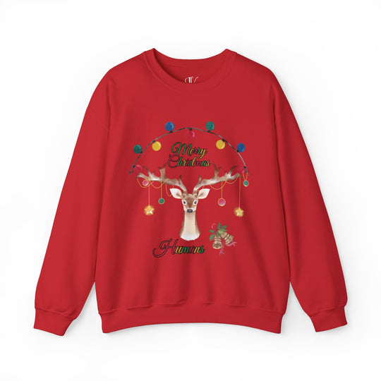 Merry Christmas Reindeer Sweatshirt Sweatshirt Printify S Red