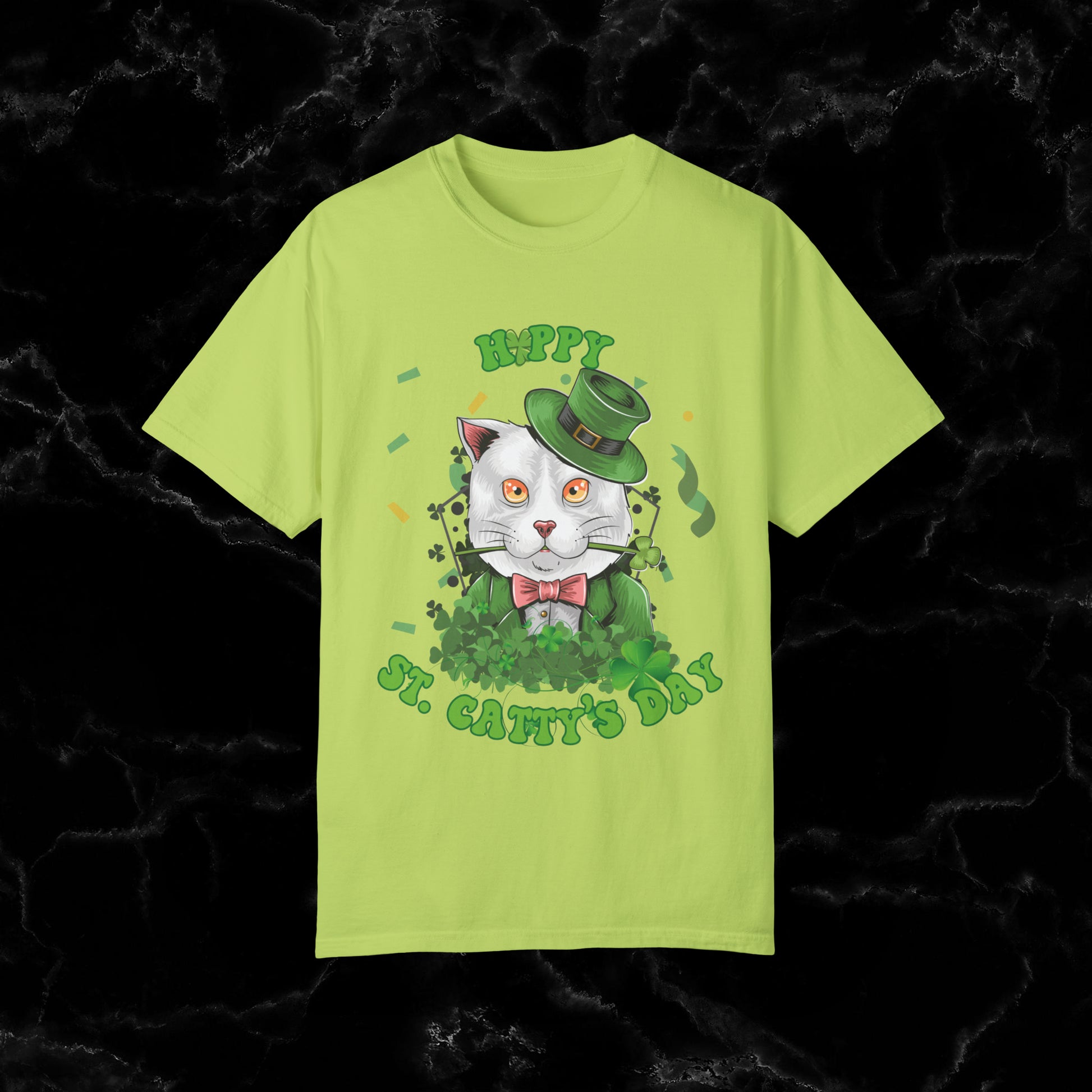 Happy St. Catty's Day Funny St. Patrick's Day Comfort Colors T-Shirt - St. Paddy's Day Shirt for Cat Lover St. Patty's Day Fun T-Shirt Kiwi S 