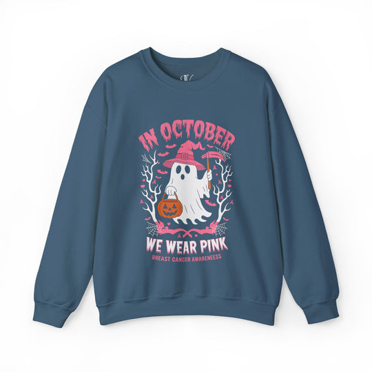 In October We Wear Pink: Breast Cancer Awareness Sweatshirt Sweatshirt Printify S Indigo Blue