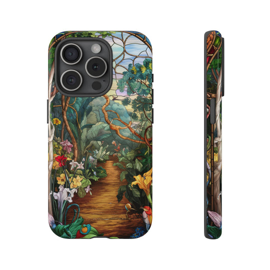 Phone Case - Stained Glass Garden Scene Phone Case Printify iPhone 15 Pro Glossy