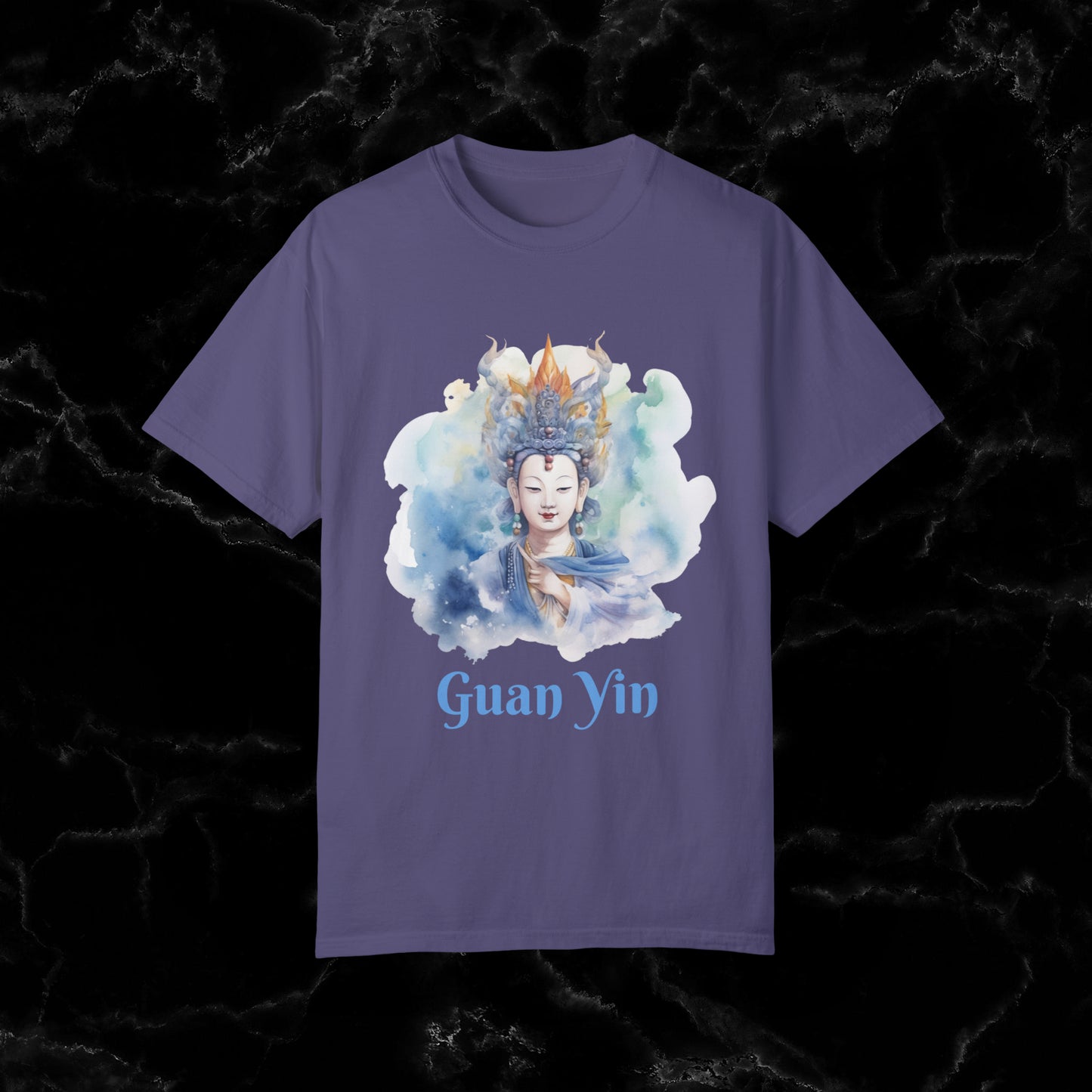 Quan Yin Spiritual Tee - Goddess of Compassion, Unisex Garment-Dyed T-shirt, Goddess of Mercy T-Shirt Grape S 