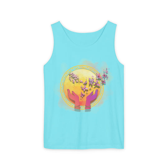 Spiritual Symbolic Tank Top - Lightweight and Breezy Summer Wear Tank Top Printify Lagoon Blue XS