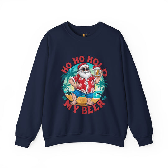 Santa Hold My Beer Sweatshirt Sweatshirt Printify S Navy