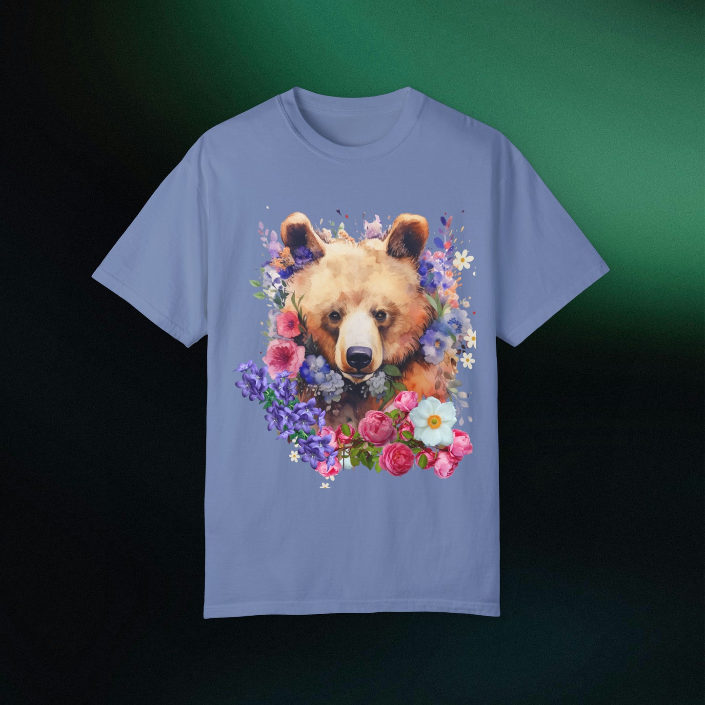 Floral Bear Shirt, Bear Shirt, Floral Bear Tee, Flower Bear Shirt, Animal Lover Tee, Bear Shirt, Bear Lover Gift, Wildlife Animals Tee T-Shirt Washed Denim S 